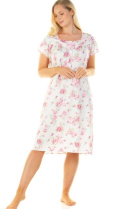 Sue Marks Luxury 100% Combed Cotton Roses Woven Short Sleeve Nightdress